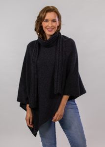 possum merino two way poncho cable scarf charcoal - ecowool