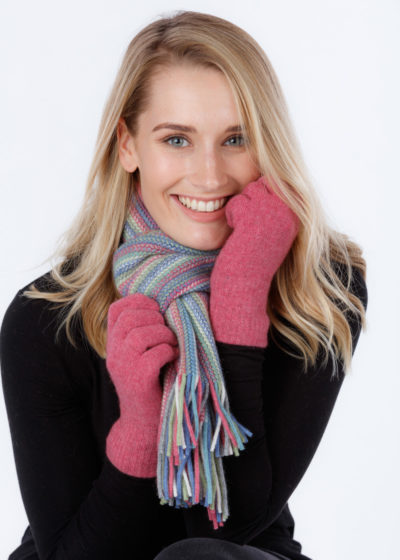 possum merino multistriped scarf raspberry - ecowool