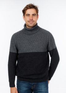 possum merino polo neck two tone sweater charcoal - ecowool