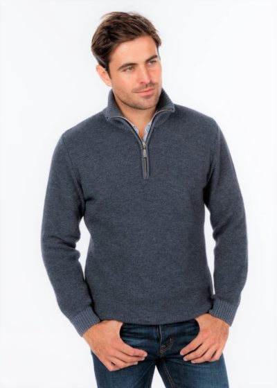possum merino textured half zip sweater sky - ecowool