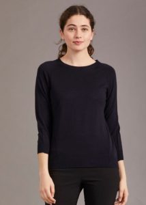 womens merino 3/4 sleeve crew navy- ecowool