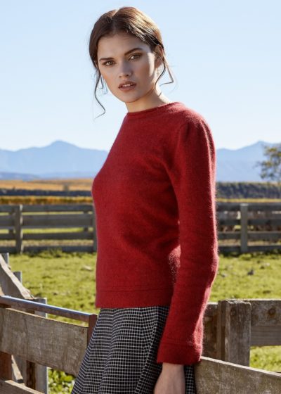 possum merino float stitch sweater red ecowool