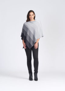 merino graduated stripe poncho charcoal pewter silver - ecowool