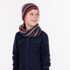 possum merino childs fingerless glove, stripe beanie, scarf - ecowool