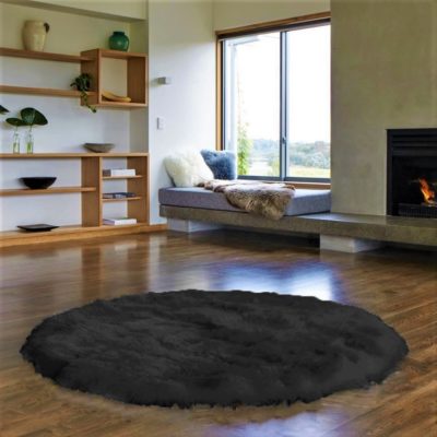 ecowool circle sheepskin rug black