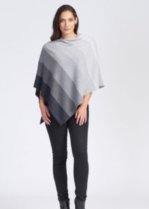 merino graduated stripe poncho charcoal pewter silver - ecowool