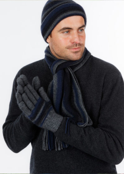 possum merino striped glove and beanie graphite - ecowool