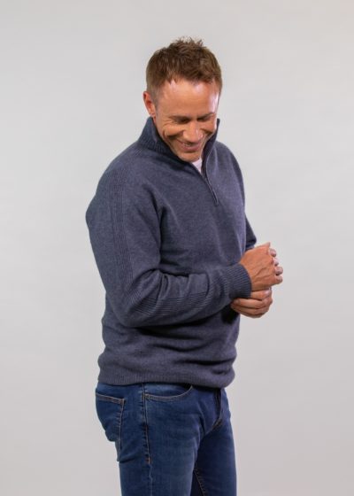 merino possum light weight half zip sweater sky - ecowool