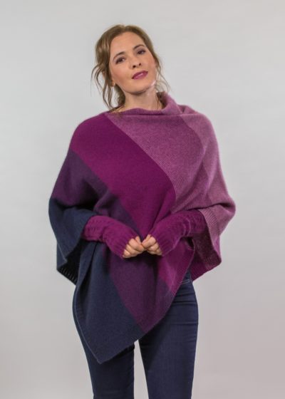 possum merino ombre poncho berry navy- ecowool