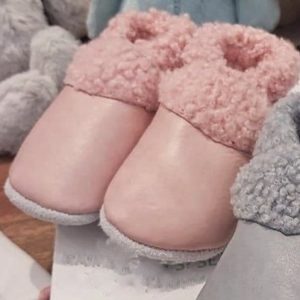 baby leather wool baby booties pale pink - ecowool