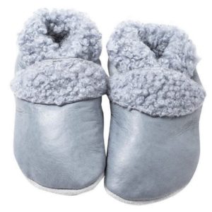 baby leather wool baby booties light blue - ecowool
