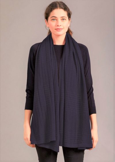 merino textured shawl navy - ecowool