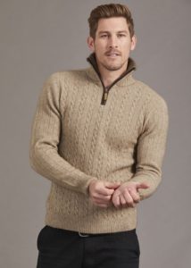 possum merino cable jersey mocha leather trim- ecowool