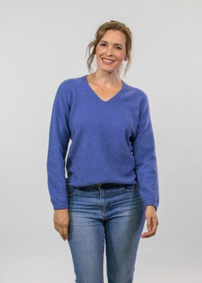 possum merino ladies v neck sweater bluebell - ecowool