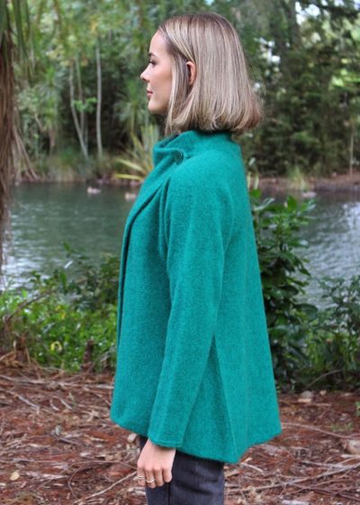 possum merino cross over enfold jacket emerald - ecowool