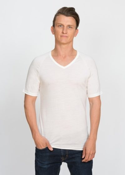merino thermal vee short sleeve white - ecowool