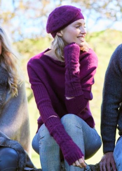 possum merino cable beret berry ecowool