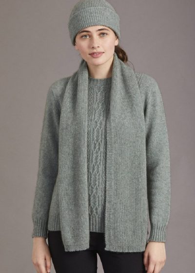 possum merino fine rib scarf mint