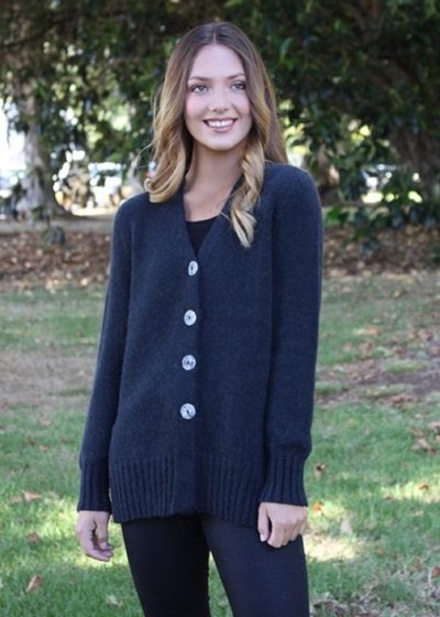 Alpaca plain cardigan slate - ecowool