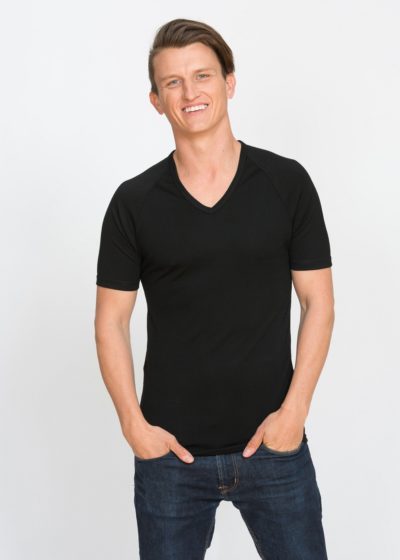 merino thermal vee short sleeve black - ecowool