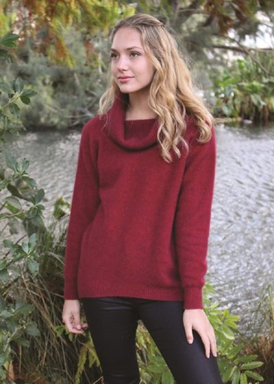 possum merino curved hem sweater raspberry - ecowool