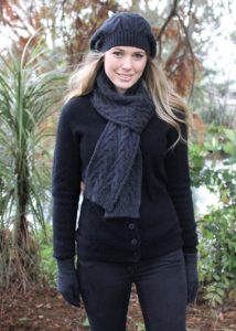 alpaca cable scarf beret slate - ecowool