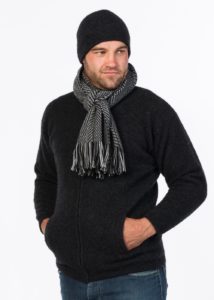 possum merino herringbone scarf felted jacket beanie black - ecowool