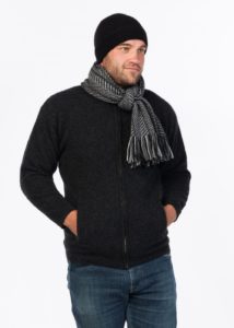 possum merino herringbone scarf felted jacket beanie black - ecowool