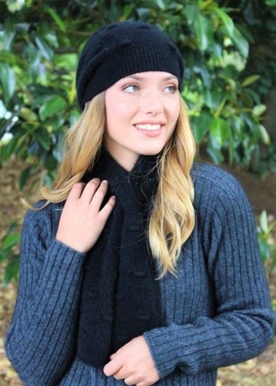 possum merino bobble scarf beanie black - ecowool