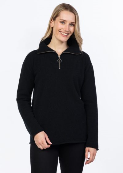 possum merino half zip sweater black- ecowool