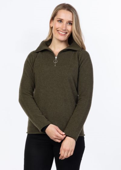 possum merino half zip sweater fern - ecowool