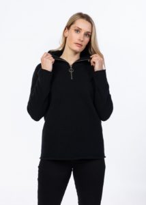 possum merino half zip sweater black- ecowool