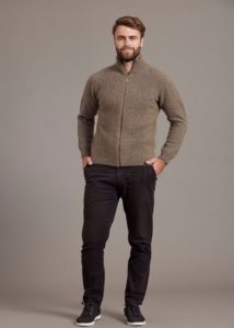 possum merino rib front jacket bark - ecowool