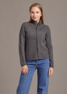 Possum Merino Cable Zip Jacket pewter Ecowool