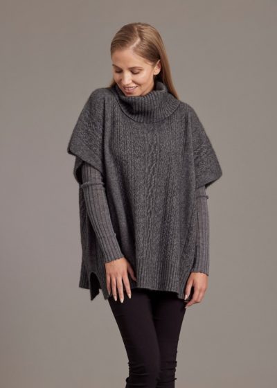 possum merino lace poncho pewter - ecowool