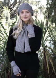 possum merino dash mitten beret scarf silver ecowool