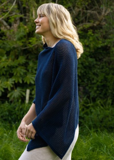 merino cotton mesh poncho navy ecowool
