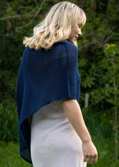 merino cotton mesh poncho navy ecowool