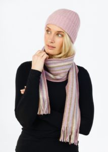 possum merino multi striped scarf ribbed beanie blossom ecowool