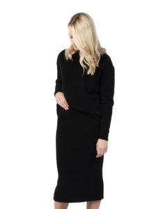 possum merino lounge sweater & ribbed skirt black ecowool