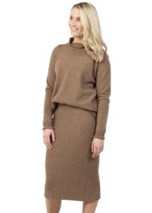 possum merino funnel neck sweater & ribbed skirt mink ecowool