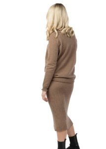 possum merino funnel neck sweater & ribbed skirt mink ecowool