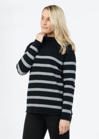 possum merino striped sweater navy ecowool