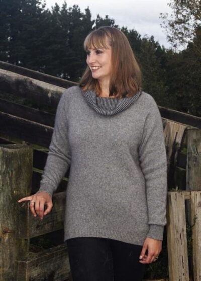 possum merino curved hem jumper silver ecowool