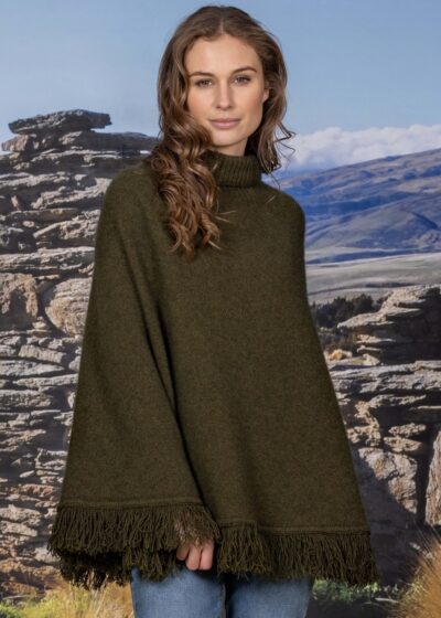 possum merino fringed poncho avoka ecowool
